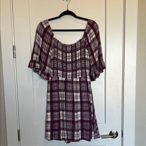 Plaid Ruffle Sleeve Smocked Top Dress
